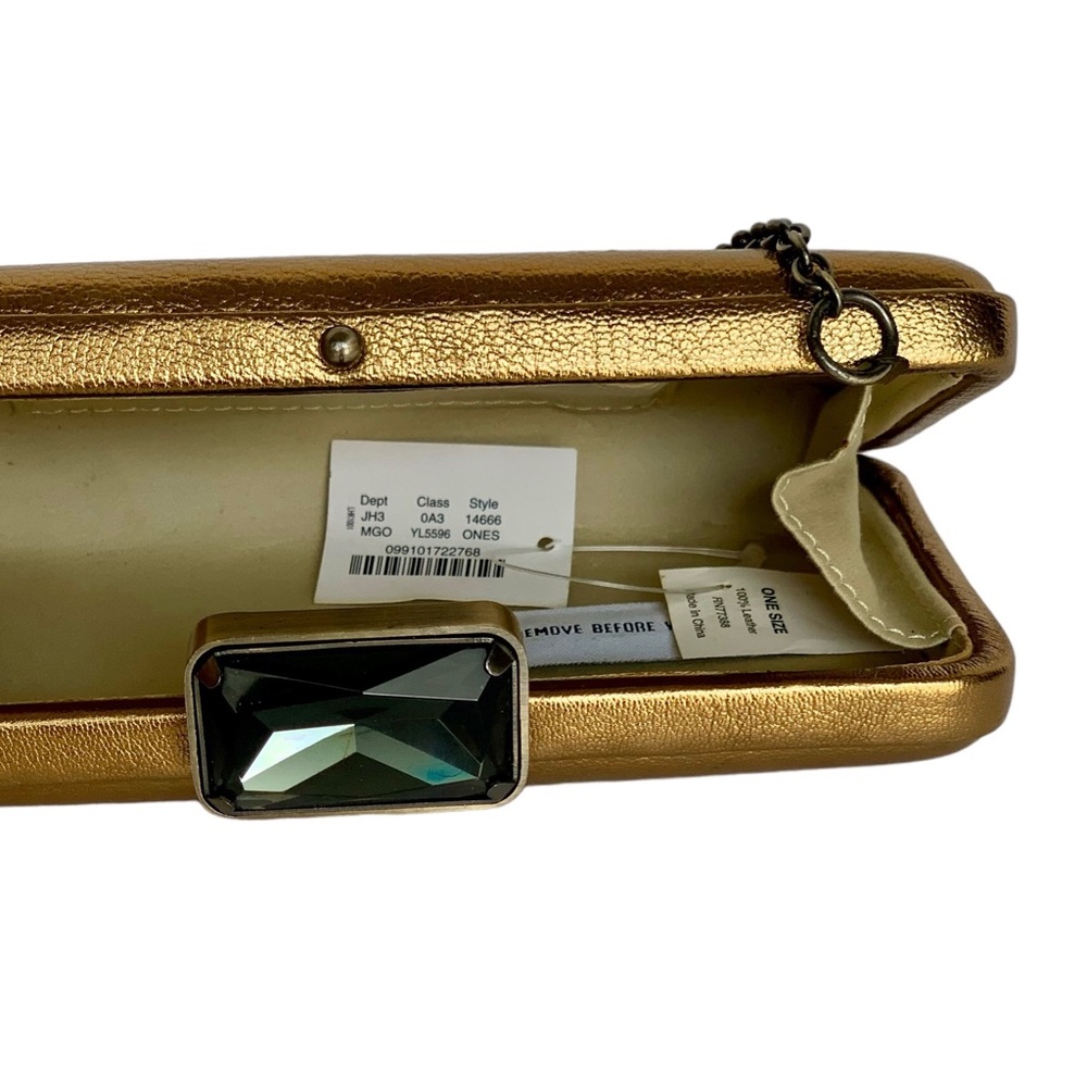 NWT Rare J. Crew Metallic Leather Frame Clutch Retractable Chain Handle - Picture 6 of 13